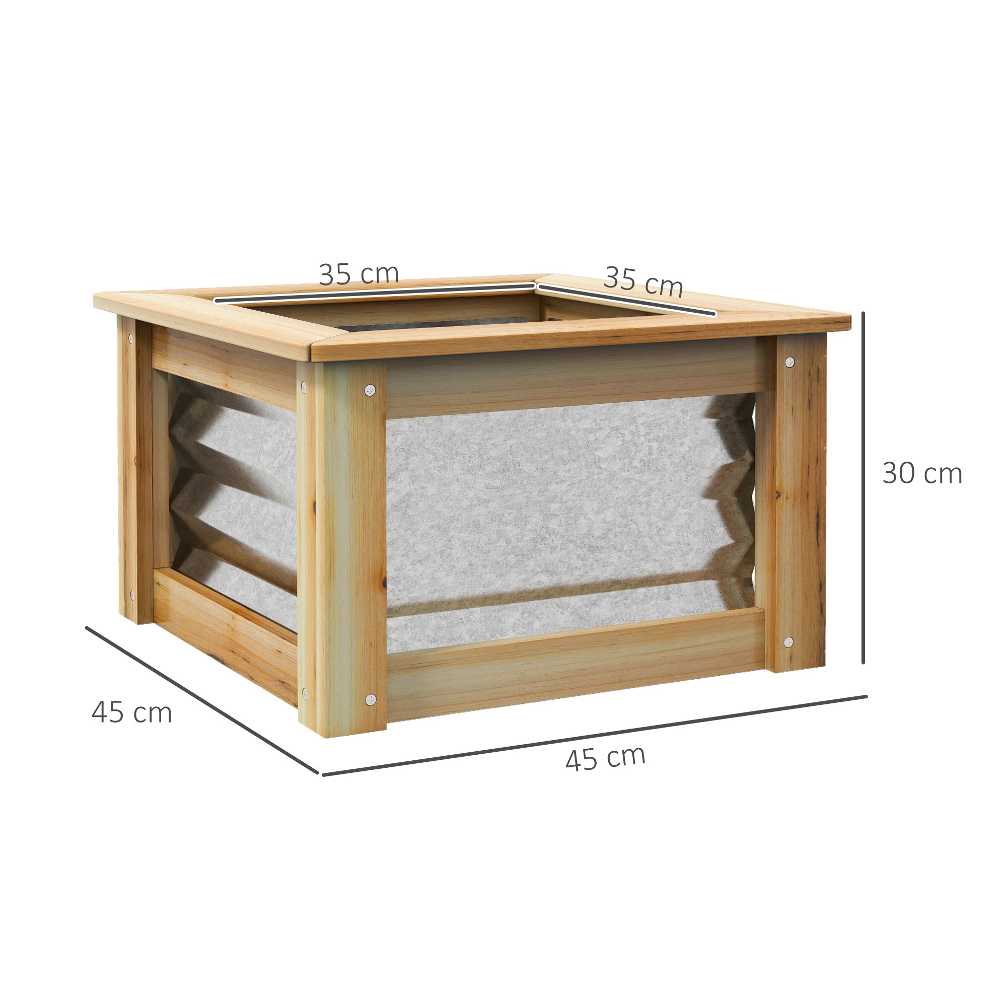 Metal Raised Bed Planter Box with Wood Frame, Vegetable Bed, Herb Garden for Garden, Balcony, Natural, 45 x 45 x 30 cm