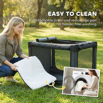 Foldable Soft Pet Crate with Cushion, Removable Washable Cover, Breathable 600D Oxford Fabric Carrier for Cats & Dogs up to 84 lb — Army Green