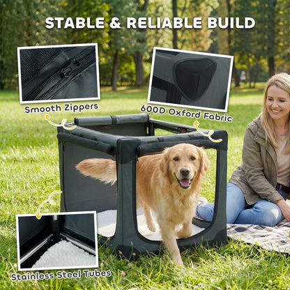Foldable Soft Pet Crate with Cushion, Removable Washable Cover, Breathable 600D Oxford Fabric Carrier for Cats & Dogs up to 84 lb — Army Green