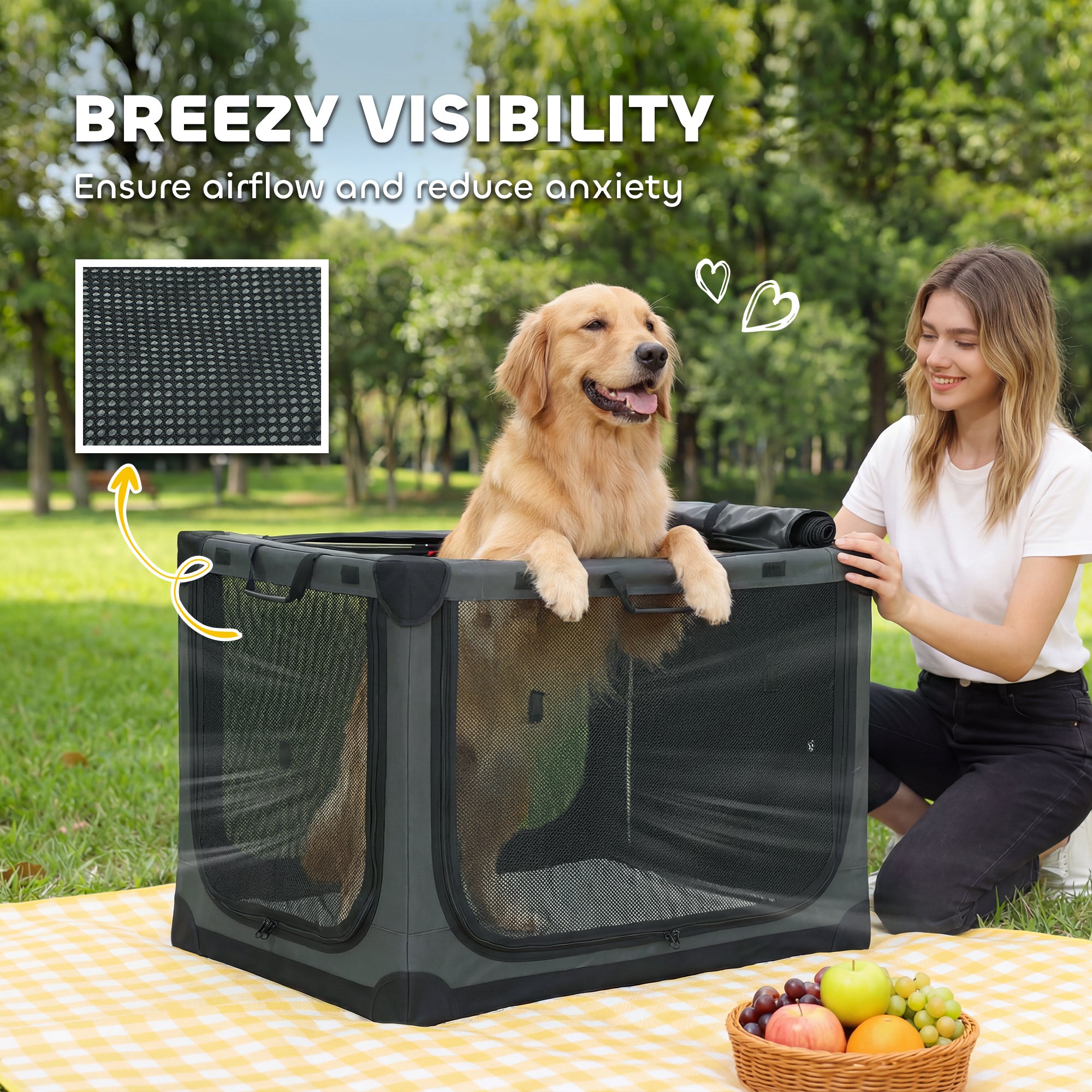 Foldable Soft Pet Crate with Cushion, Removable Washable Cover, Breathable 600D Oxford Fabric Carrier for Cats & Dogs up to 84 lb — Army Green