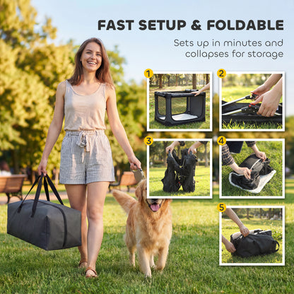 Foldable Soft Pet Crate with Cushion, Removable Washable Cover, Breathable 600D Oxford Fabric Carrier for Cats & Dogs up to 84 lb — Army Green