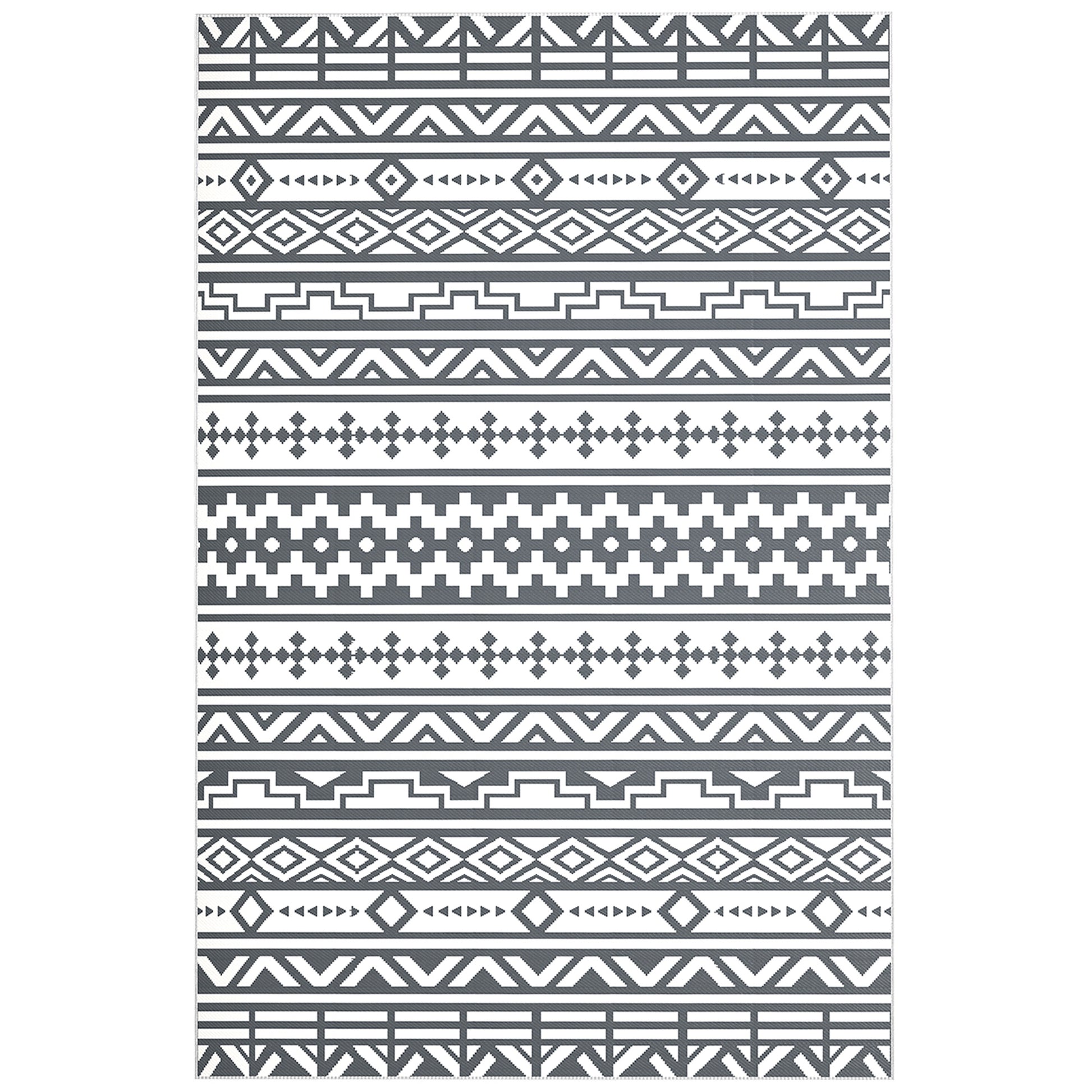 Outdoor Rug Robust Weatherproof Outdoor Carpet, Foldable Carpet with Boho Style, Outdoor Rug for Living Room Balcony Garden Patio Bathroom Hall Kitchen, 182 x 274 cm Dark Gray+White