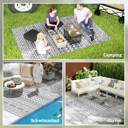Outdoor Rug Robust Weatherproof Outdoor Carpet, Foldable Carpet with Boho Style, Outdoor Rug for Living Room Balcony Garden Patio Bathroom Hall Kitchen, 182 x 274 cm Dark Gray+White