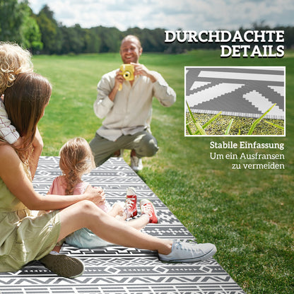 Outdoor Rug Robust Weatherproof Outdoor Carpet, Foldable Carpet with Boho Style, Outdoor Rug for Living Room Balcony Garden Patio Bathroom Hall Kitchen, 182 x 274 cm Dark Gray+White