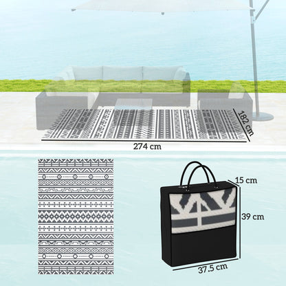 Outdoor Rug Robust Weatherproof Outdoor Carpet, Foldable Carpet with Boho Style, Outdoor Rug for Living Room Balcony Garden Patio Bathroom Hall Kitchen, 182 x 274 cm Dark Gray+White