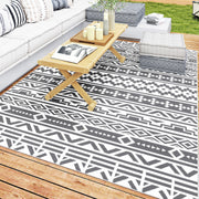 Outdoor Rug Robust Weatherproof Outdoor Carpet, Foldable Carpet with Boho Style, Outdoor Rug for Living Room Balcony Garden Patio Bathroom Hall Kitchen, 182 x 274 cm Dark Gray+White