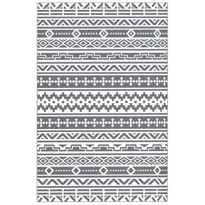 Outdoor Rug Robust Weatherproof Outdoor Carpet, Foldable Carpet with Boho Style, Outdoor Rug for Living Room Balcony Garden Patio Bathroom Hall Kitchen, 182 x 274 cm Dark Gray+White