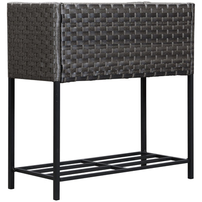 Raised Garden Bed, Wicker Effect Planter with Shelf, Raised Flower Bed for Indoor and Outdoor Use, Gray (70cm x 30cm x 72cm)