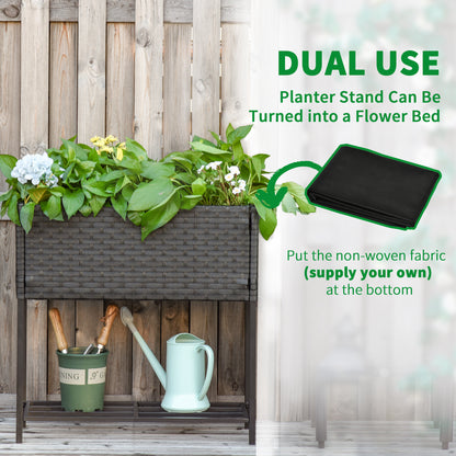 Raised Garden Bed, Wicker Effect Planter with Shelf, Raised Flower Bed for Indoor and Outdoor Use, Gray (70cm x 30cm x 72cm)