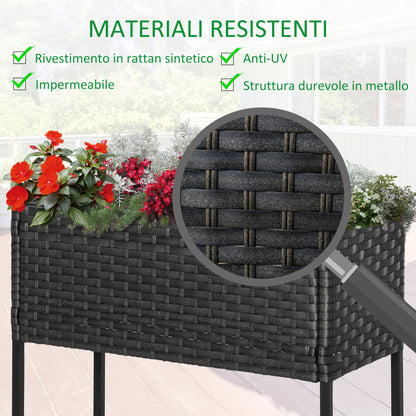 Raised Garden Bed, Wicker Effect Planter with Shelf, Raised Flower Bed for Indoor and Outdoor Use, Gray (70cm x 30cm x 72cm)
