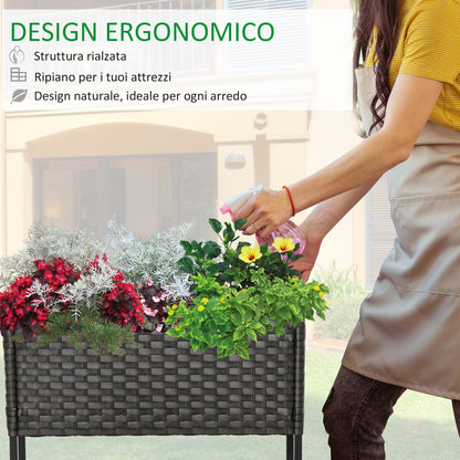 Raised Garden Bed, Wicker Effect Planter with Shelf, Raised Flower Bed for Indoor and Outdoor Use, Gray (70cm x 30cm x 72cm)