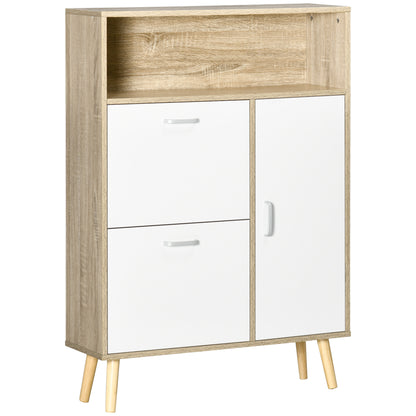 Shoe Cabinet for 8 Pairs of Shoes Shoe Storage with 2 Flip-Down Drawers Open Shelf and Door for Hallway Entryway 80x25.5x112.5 cm Natural and White