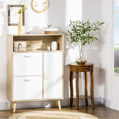 Shoe Cabinet for 8 Pairs of Shoes Shoe Storage with 2 Flip-Down Drawers Open Shelf and Door for Hallway Entryway 80x25.5x112.5 cm Natural and White