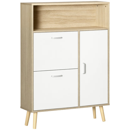 Shoe Cabinet for 8 Pairs of Shoes Shoe Storage with 2 Flip-Down Drawers Open Shelf and Door for Hallway Entryway 80x25.5x112.5 cm Natural and White