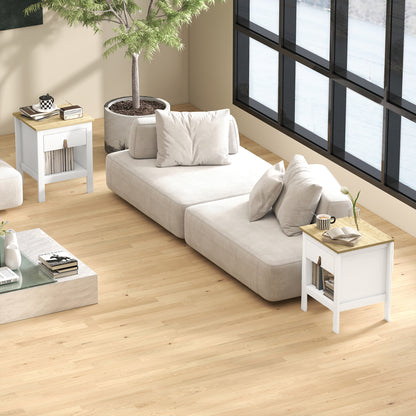 Set of 2 Bedside Tables Nightstand with Drawer and Open Compartment, Modern Style for Bedroom, Living Room, 45 x 40 x 55 cm, White