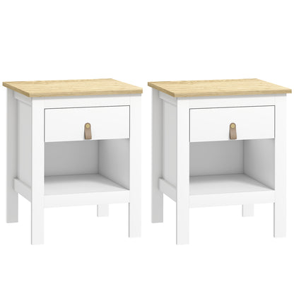 Set of 2 Bedside Tables Nightstand with Drawer and Open Compartment, Modern Style for Bedroom, Living Room, 45 x 40 x 55 cm, White