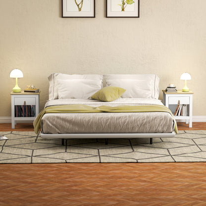 Set of 2 Bedside Tables Nightstand with Drawer and Open Compartment, Modern Style for Bedroom, Living Room, 45 x 40 x 55 cm, White