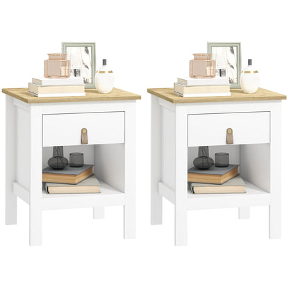 Set of 2 Bedside Tables Nightstand with Drawer and Open Compartment, Modern Style for Bedroom, Living Room, 45 x 40 x 55 cm, White