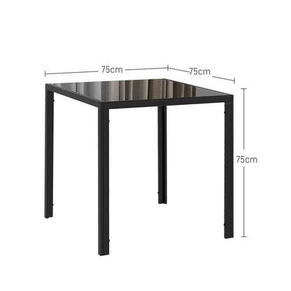 Dining Table 75 x 75 cm, Square Kitchen Table for 4 People, Dining Table with Toughened Glass Top and Metal Legs, Modern Table for Kitchen, Dining Room, and Living Room, Black