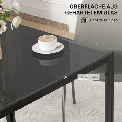 Dining Table 75 x 75 cm, Square Kitchen Table for 4 People, Dining Table with Toughened Glass Top and Metal Legs, Modern Table for Kitchen, Dining Room, and Living Room, Black