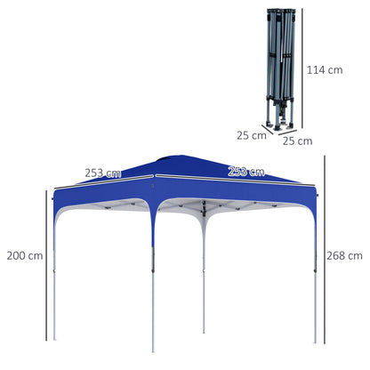 Foldable Pop-Up Gazebo 2.5x2.5x2.68 m Garden Canopy UV 50+ Protection Adjustable Height with 4 Sandbags and Carry Bag for Camping Parties Patio Blue