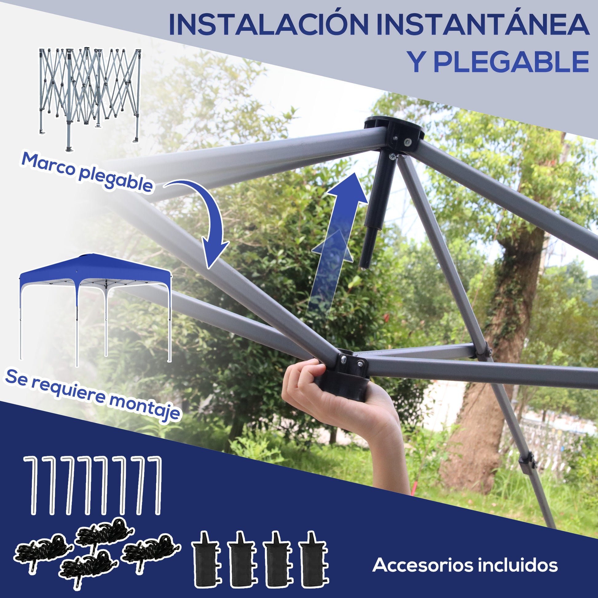 Foldable Pop-Up Gazebo 2.5x2.5x2.68 m Garden Canopy UV 50+ Protection Adjustable Height with 4 Sandbags and Carry Bag for Camping Parties Patio Blue