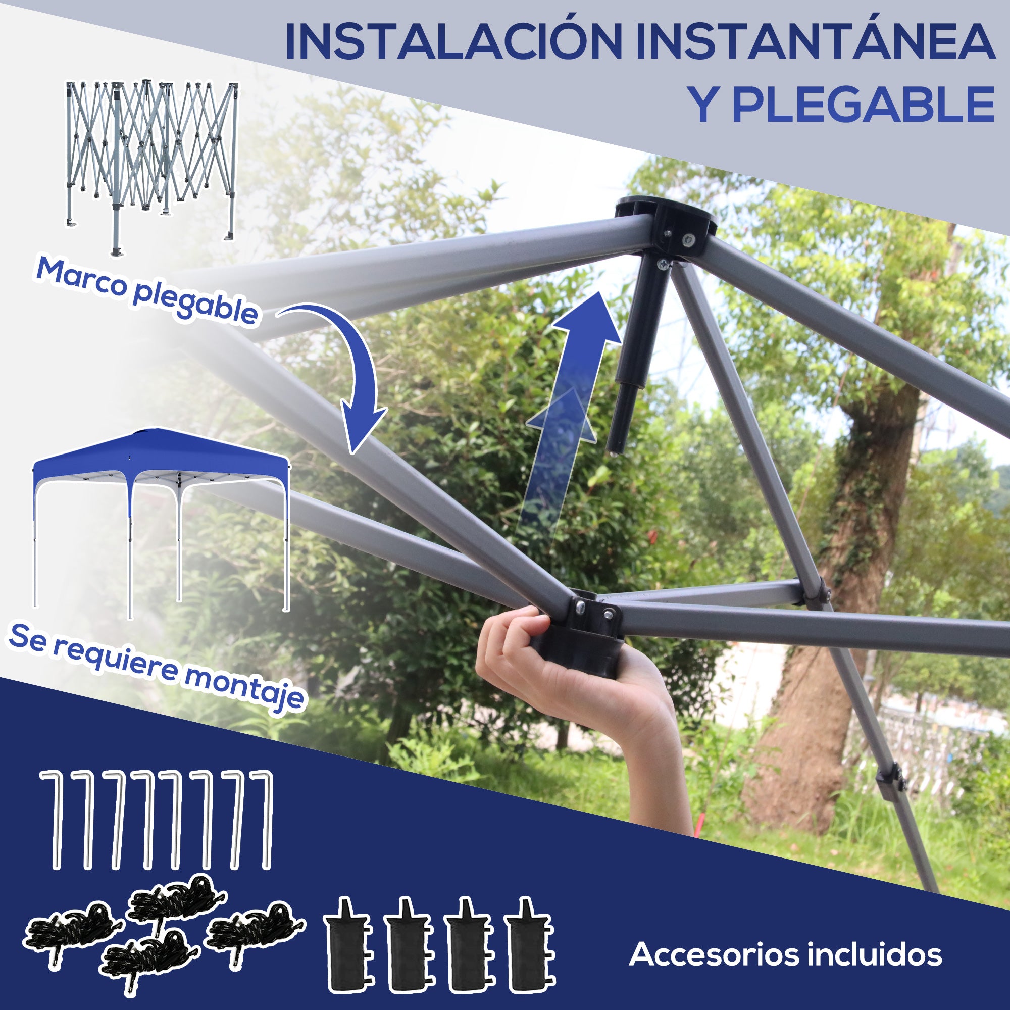 Foldable Pop-Up Gazebo 2.5x2.5x2.68 m Garden Canopy UV 50+ Protection Adjustable Height with 4 Sandbags and Carry Bag for Camping Parties Patio Blue