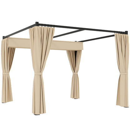 Retractable Roof Pergola Garden Pergola 3x3m Gazebo with Side Walls Water-Resistant Polyester Fabric Pavilion for Garden Patio Terrace Outdoor Beige