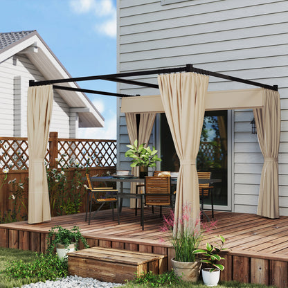 Retractable Roof Pergola Garden Pergola 3x3m Gazebo with Side Walls Water-Resistant Polyester Fabric Pavilion for Garden Patio Terrace Outdoor Beige