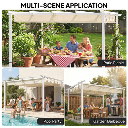 12 ft 10 in x 9 ft 9 in Retractable Roof Pergola, Magnetic Closures, UPF30+ Sun Shade, Freestanding Patio Gazebo with Drainage, Beige