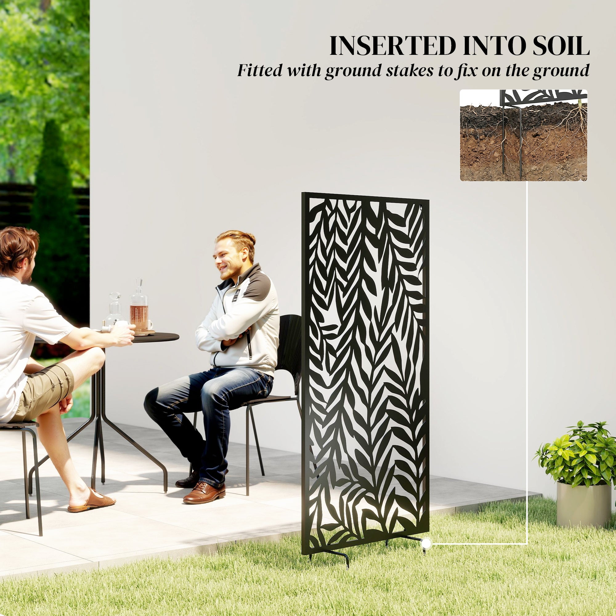 Privacy Screen 25.6 in x 51.2 in, Freestanding & Hanging, Metal Privacy Panel for Staking or Wall Mount, Balcony & Terrace, Black
