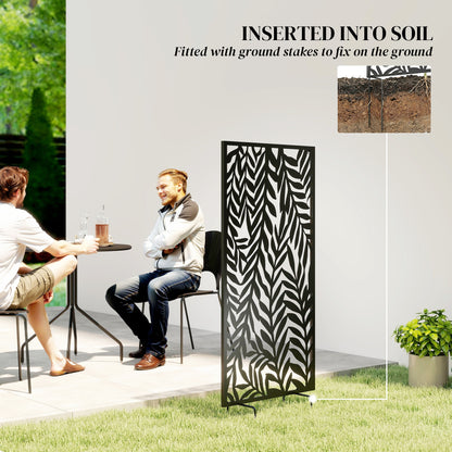 Privacy Screen 25.6 in x 51.2 in, Freestanding & Hanging, Metal Privacy Panel for Staking or Wall Mount, Balcony & Terrace, Black