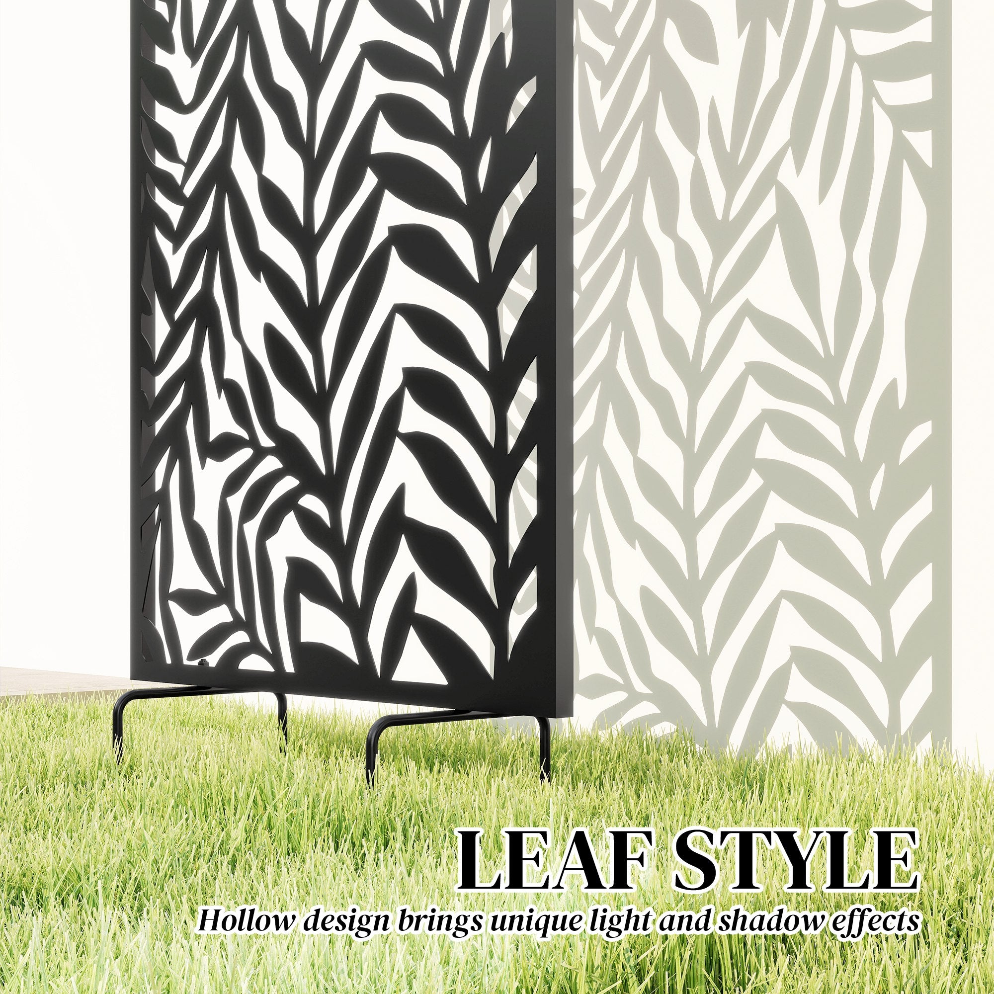Privacy Screen 25.6 in x 51.2 in, Freestanding & Hanging, Metal Privacy Panel for Staking or Wall Mount, Balcony & Terrace, Black