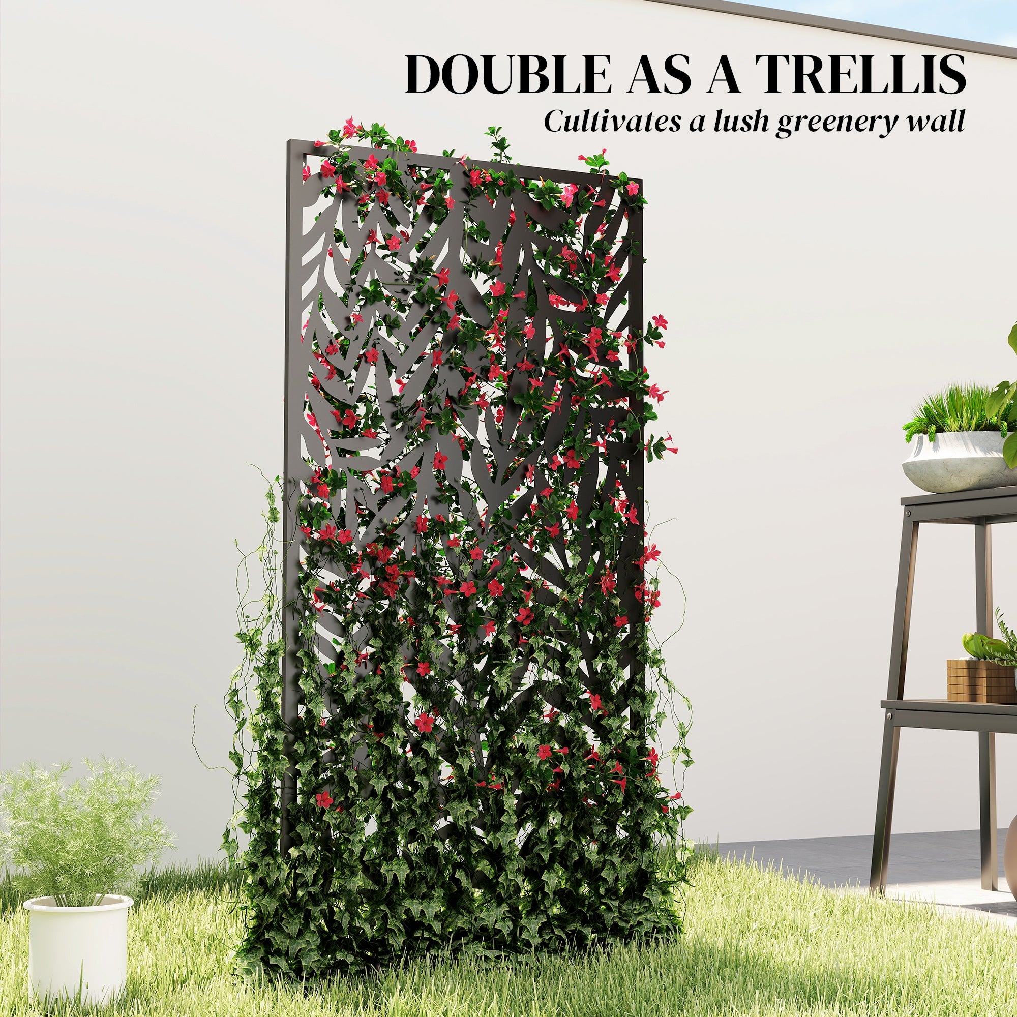 Privacy Screen 25.6 in x 51.2 in, Freestanding & Hanging, Metal Privacy Panel for Staking or Wall Mount, Balcony & Terrace, Black