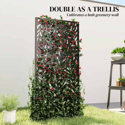 Privacy Screen 25.6 in x 51.2 in, Freestanding & Hanging, Metal Privacy Panel for Staking or Wall Mount, Balcony & Terrace, Black