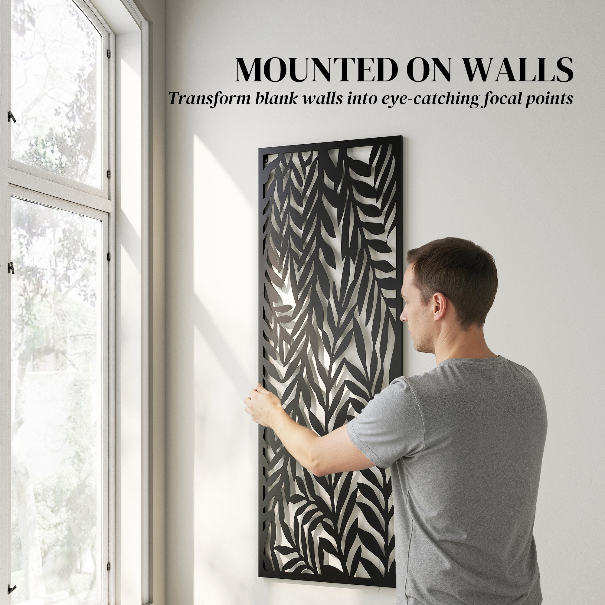 Privacy Screen 25.6 in x 51.2 in, Freestanding & Hanging, Metal Privacy Panel for Staking or Wall Mount, Balcony & Terrace, Black