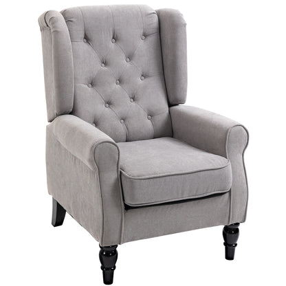 Wing Chair Armchair with Tufting, High Backrest, Upholstered Lounge Chair with Rounded Armrests, Wood Legs, for bedroom, living room, up to 160 kg, Gray