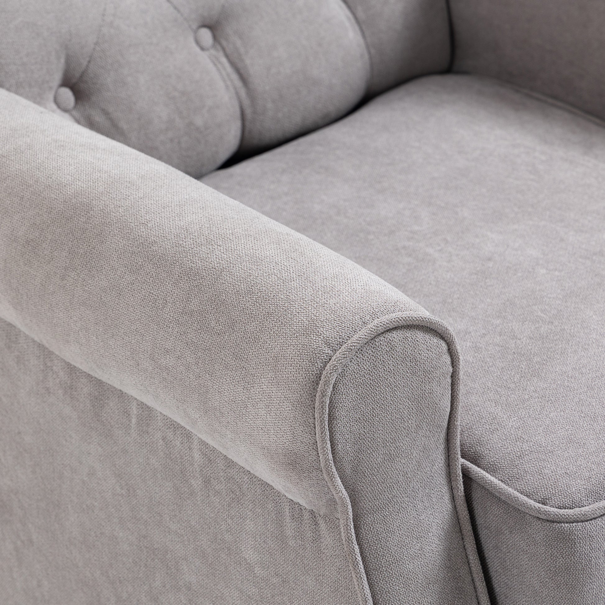 Wing Chair Armchair with Tufting, High Backrest, Upholstered Lounge Chair with Rounded Armrests, Wood Legs, for bedroom, living room, up to 160 kg, Gray