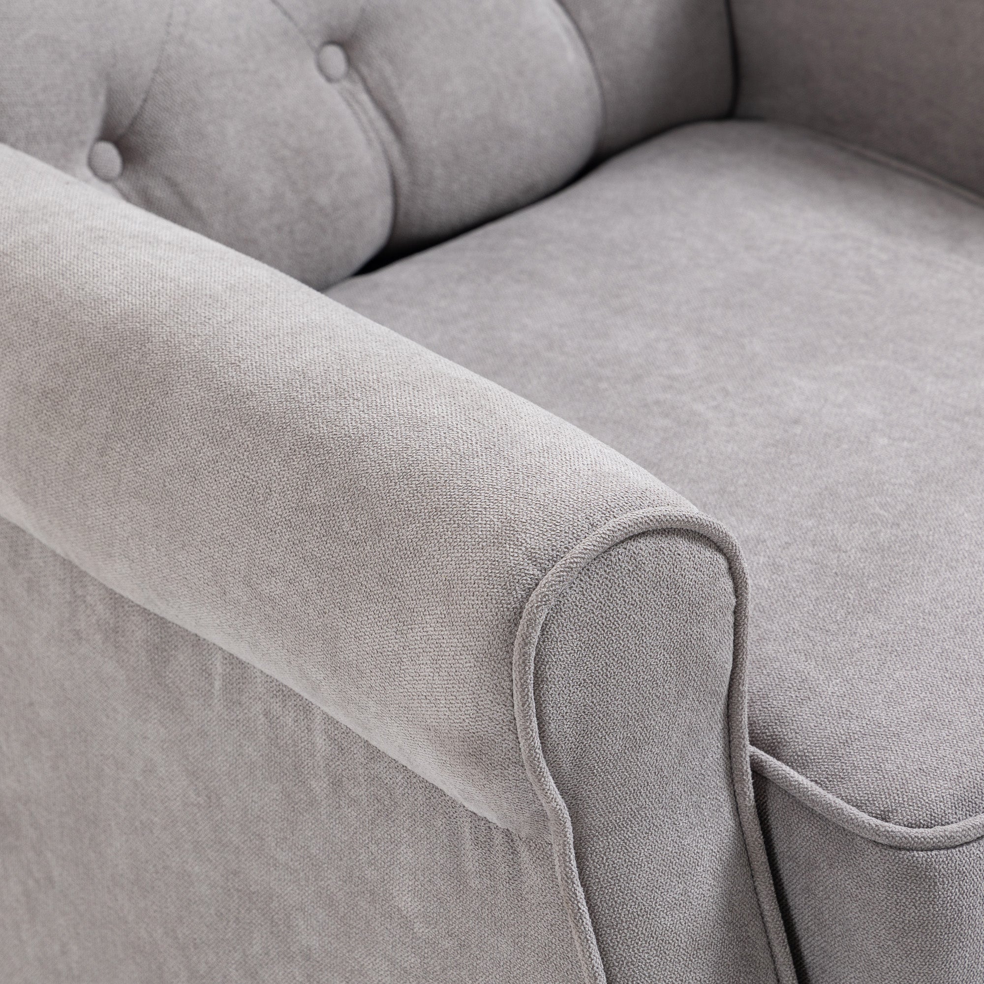Wing Chair Armchair with Tufting, High Backrest, Upholstered Lounge Chair with Rounded Armrests, Wood Legs, for bedroom, living room, up to 160 kg, Gray