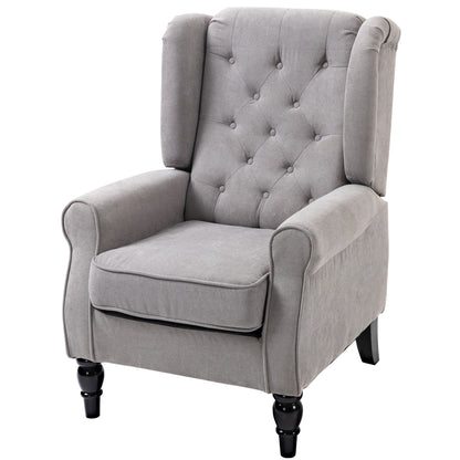 Wing Chair Armchair with Tufting, High Backrest, Upholstered Lounge Chair with Rounded Armrests, Wood Legs, for bedroom, living room, up to 160 kg, Gray