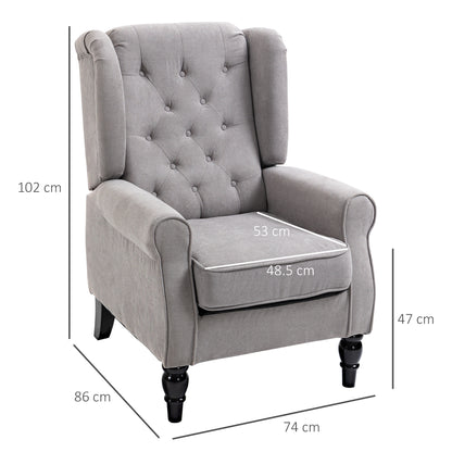 Wing Chair Armchair with Tufting, High Backrest, Upholstered Lounge Chair with Rounded Armrests, Wood Legs, for bedroom, living room, up to 160 kg, Gray