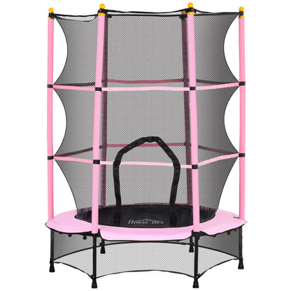Kids Trampoline Ø140 cm, Trampoline with Safety Net, Edge Cover, Garden Trampoline for Children 3-10 Years, Up to 50 kg, Pink