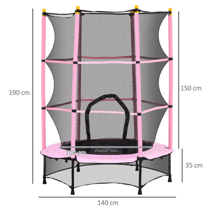 Kids Trampoline Ø140 cm, Trampoline with Safety Net, Edge Cover, Garden Trampoline for Children 3-10 Years, Up to 50 kg, Pink