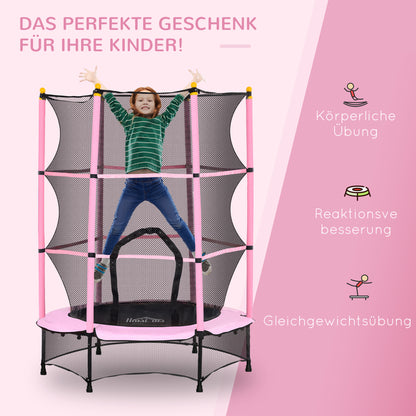 Kids Trampoline Ø140 cm, Trampoline with Safety Net, Edge Cover, Garden Trampoline for Children 3-10 Years, Up to 50 kg, Pink