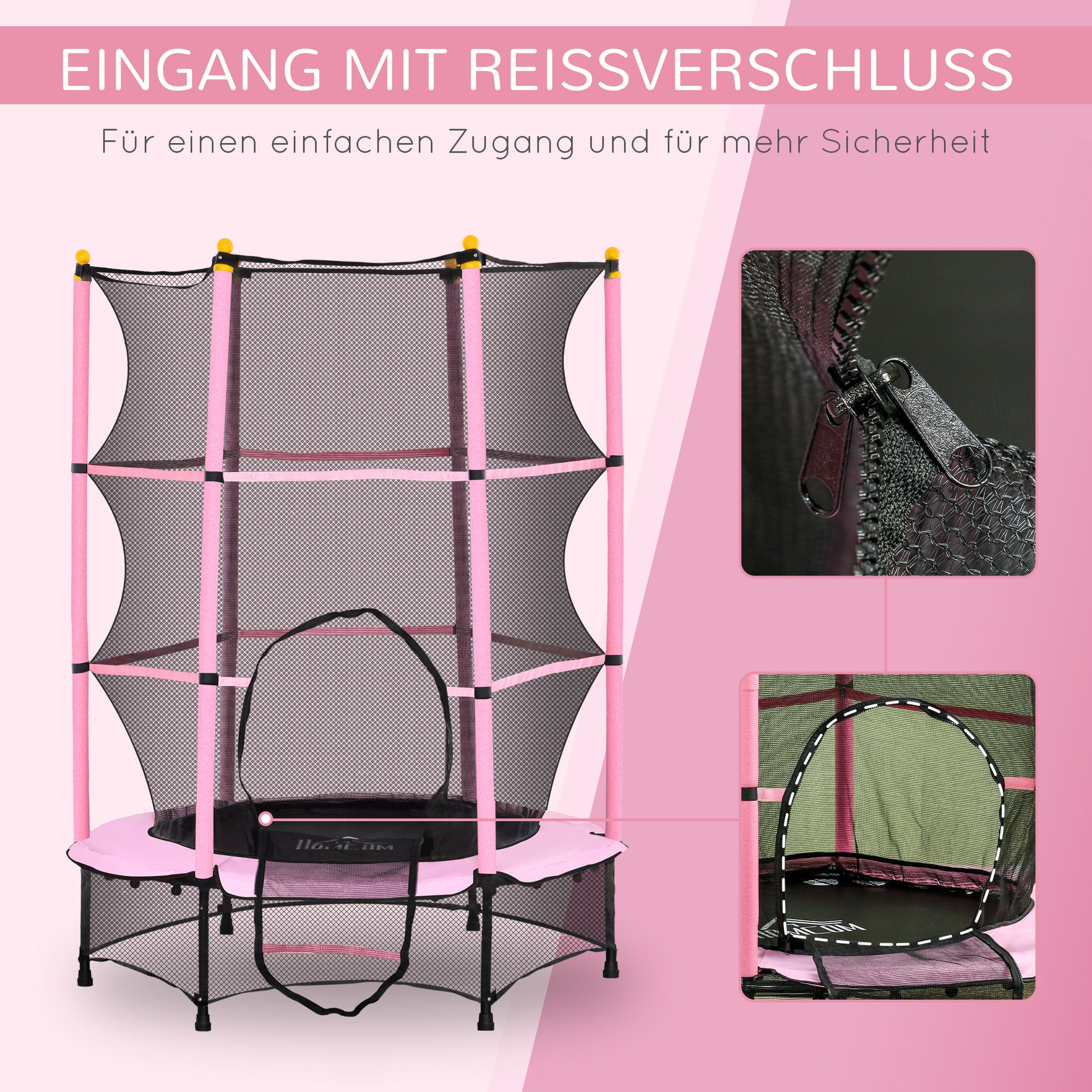 Kids Trampoline Ø140 cm, Trampoline with Safety Net, Edge Cover, Garden Trampoline for Children 3-10 Years, Up to 50 kg, Pink