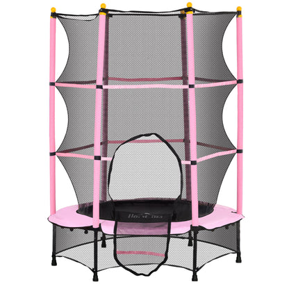 Kids Trampoline Ø140 cm, Trampoline with Safety Net, Edge Cover, Garden Trampoline for Children 3-10 Years, Up to 50 kg, Pink