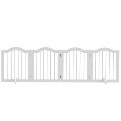Dog Barrier Gate 4-Panel, 208 x 61 cm Foldable Dog Gate with Door, Door Protection Gate with 2 Support Feet, Freestanding Stair Gate for Kitchen, Hallway, White