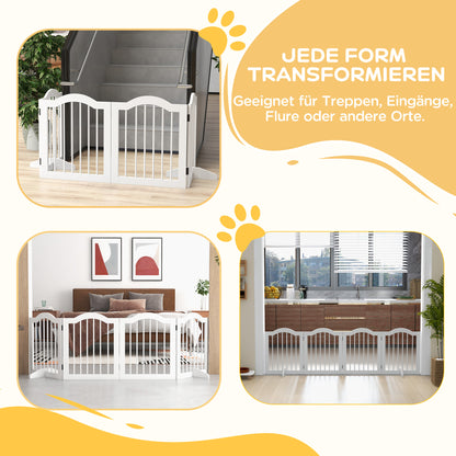 Dog Barrier Gate 4-Panel, 208 x 61 cm Foldable Dog Gate with Door, Door Protection Gate with 2 Support Feet, Freestanding Stair Gate for Kitchen, Hallway, White