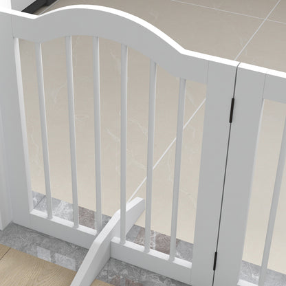 Dog Barrier Gate 4-Panel, 208 x 61 cm Foldable Dog Gate with Door, Door Protection Gate with 2 Support Feet, Freestanding Stair Gate for Kitchen, Hallway, White