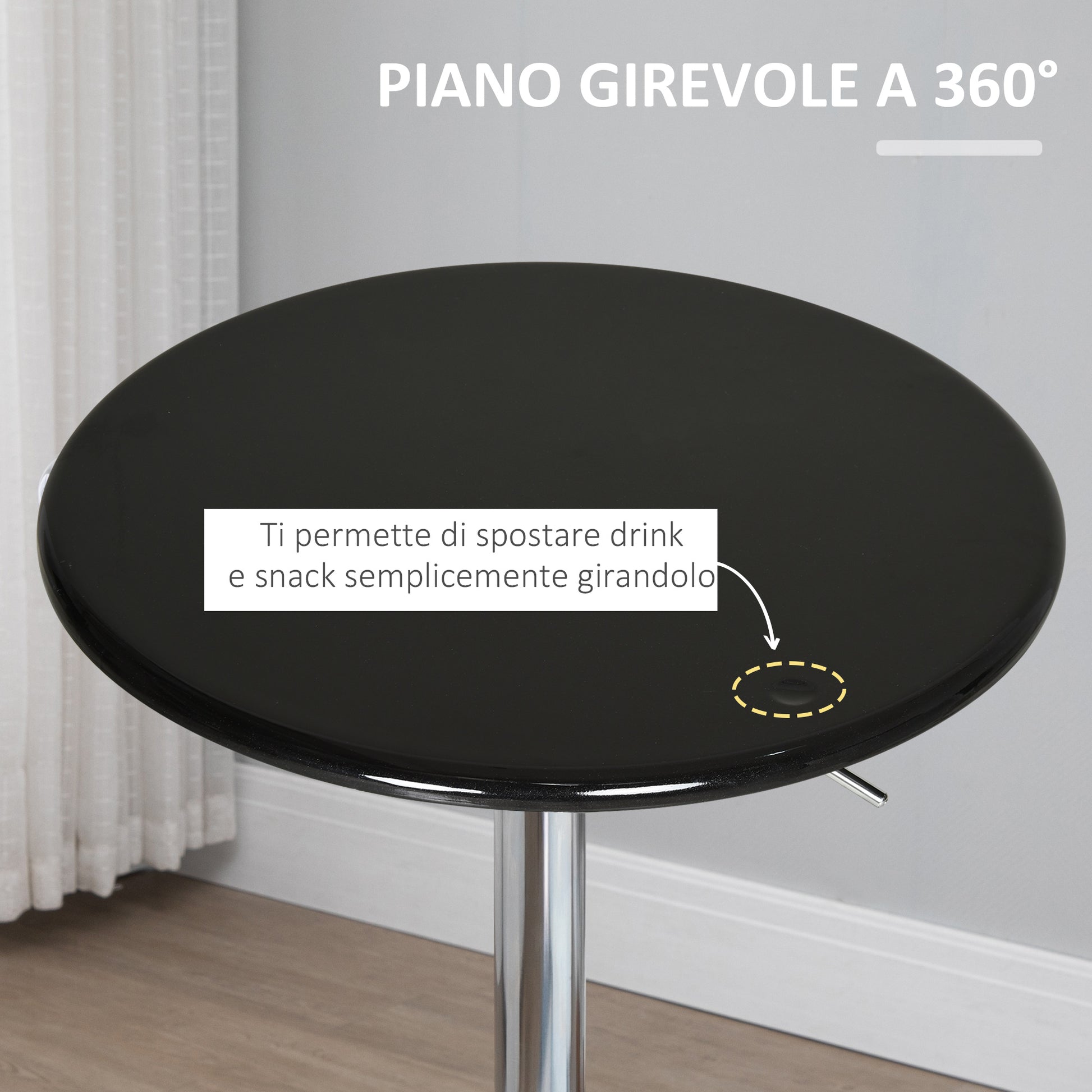 Round Bar Table with Swivel Top, Gas Lift Adjustable Height, Steel Base, Φ61x76-97cm, Black